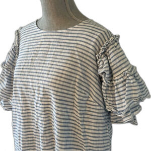 WhoWhatWear Shirt Blouse Top SZ XL Blue White Striped Ruffle Sleeve Lightweight